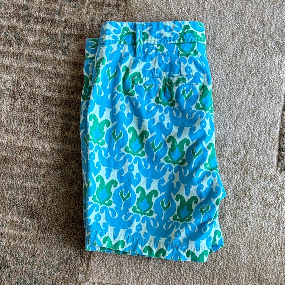 Talbots Relaxed Chino Turquoise & Green Patterned Cotton Shorts - Picture 5 of 12